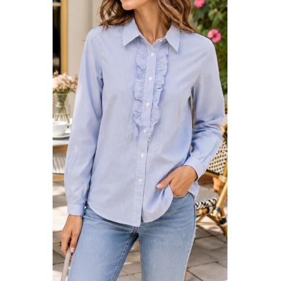 Nili Lotan Tops - Nili Lotan Shirt Tunic Top Buttondown Ruffle Striped Printed Cotton S 288624